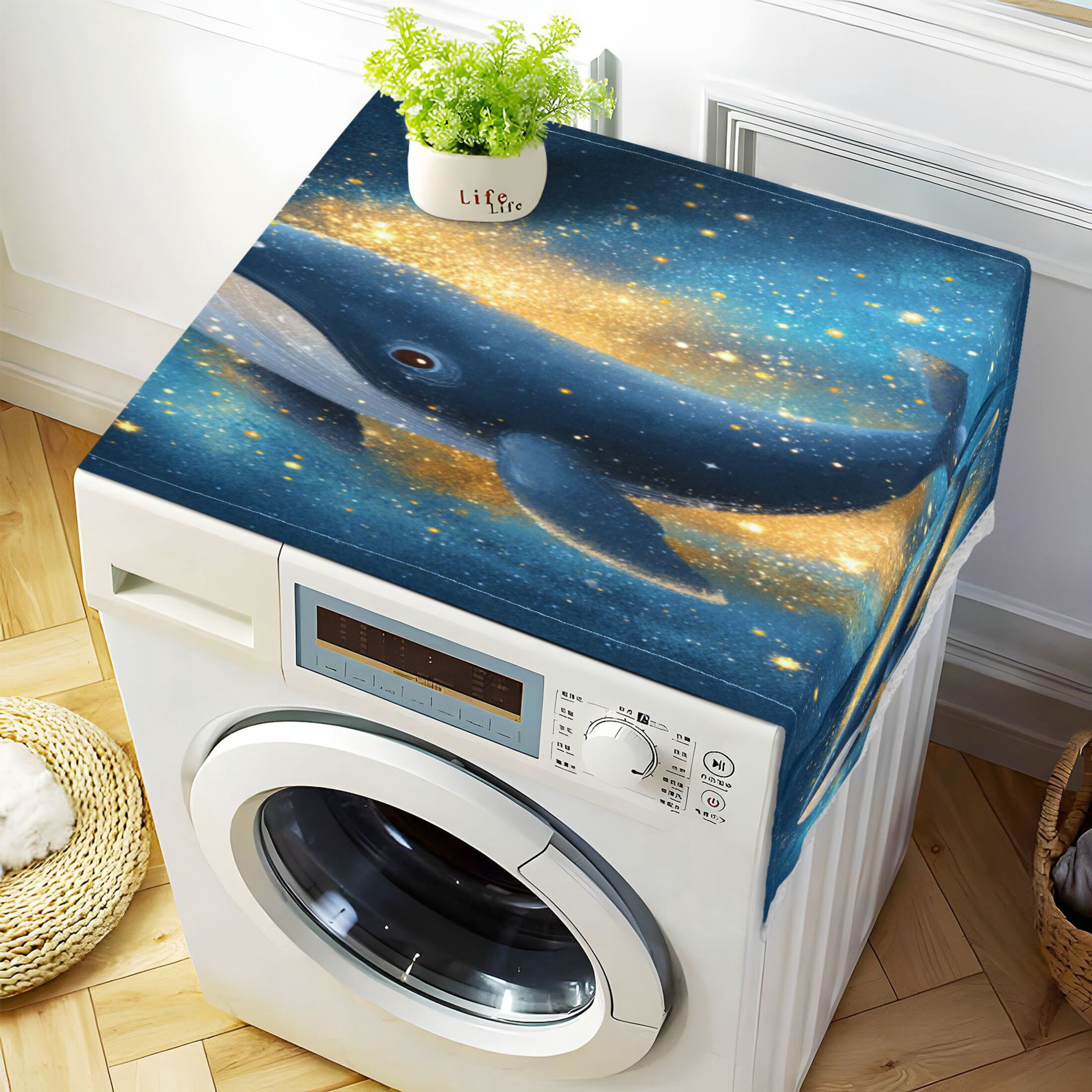 Wobogo Starry Whale Washing Machine Cover Dustproof Washer Dryer Cover Waterproof Laundry Room Decorative Protector