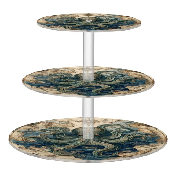 Wobogo Steam Octopus 3 Tier Acrylic Cake Stand with Clear Round Hold for Wedding Holiday Birthday Baby Shower Tea Party