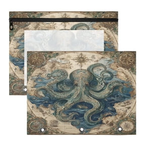 Wobogo Steam Octopus A4 Size Clear Polyester File Pocket Set of 2 Zipper Home Work Office Organizer