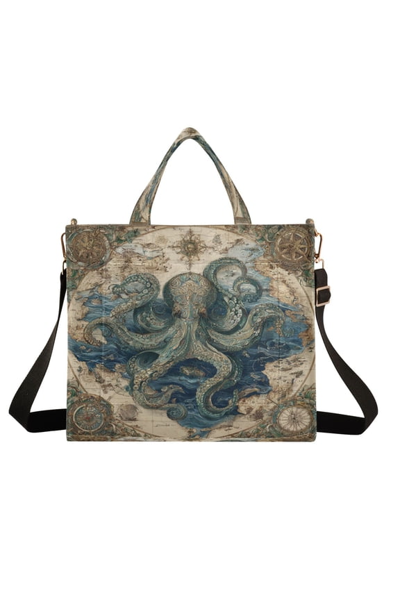Wobogo Steam Octopus Corduroy Tote Bag for Women Travel Crossbody Bag Purse Women Shoulder Bags Work Handbags Daily Commuter Bag 10.2×9inch