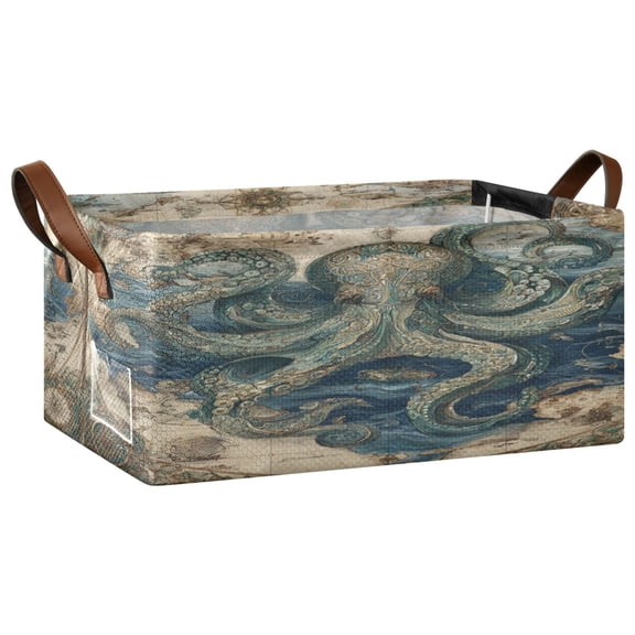 Wobogo Steam Octopus Storage Basket Soccer Plaid Fabric Oversized Collapsible Hoard Box with Metal Iron Frame 16.9×11.4×7.7in