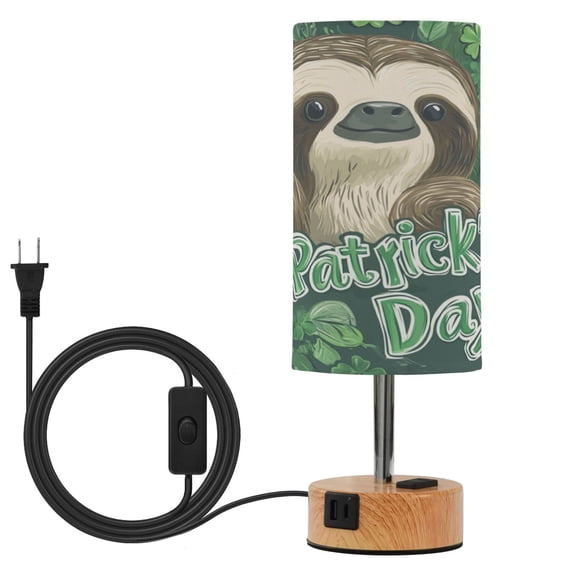 Wobogo Stpatricks Day Cute Sloth Bedside Lamp Touch Control Table Lamp with USB A+C Charging Ports & AC Outlet 3-Way Dimmable Nightstand Lamp with Linen Fabric Shade for Bedroom Living Room