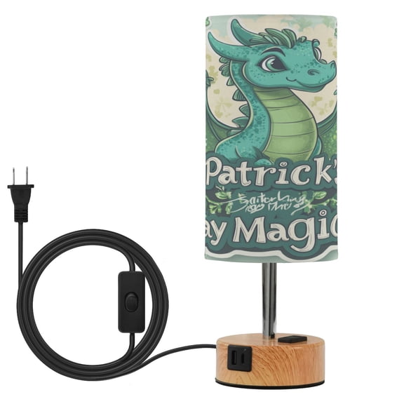 Wobogo Stpatricks Day Green Dragons Bedside Lamp Touch Control Table Lamp with USB A+C Charging Ports & AC Outlet 3-Way Dimmable Nightstand Lamp with Linen Fabric Shade for Bedroom Living Room