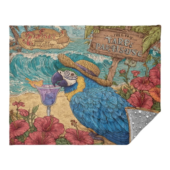 Wobogo Straw Hat Parrot Flannel Blanket Fluorescent Effect in The Dark Four Seasons of Comfortable and Soft Skin Friendly Sheet 7055in