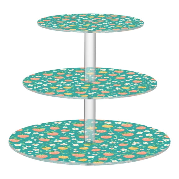 Wobogo Strawberries Flowers Pattern 3 Tier Acrylic Cake Stand with Clear Round Hold for Wedding Holiday Birthday Baby Shower Tea Party