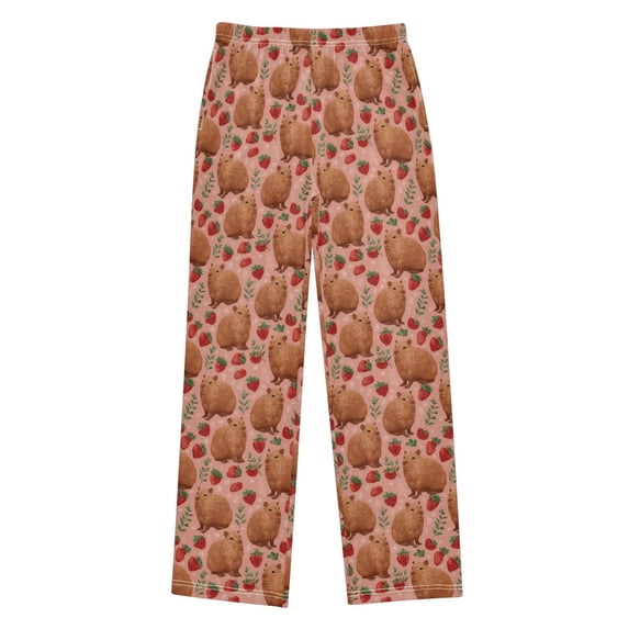 Wobogo Strawberry Capybara Long Pajama Pants Bottoms Soft Sleepwear with Pockets