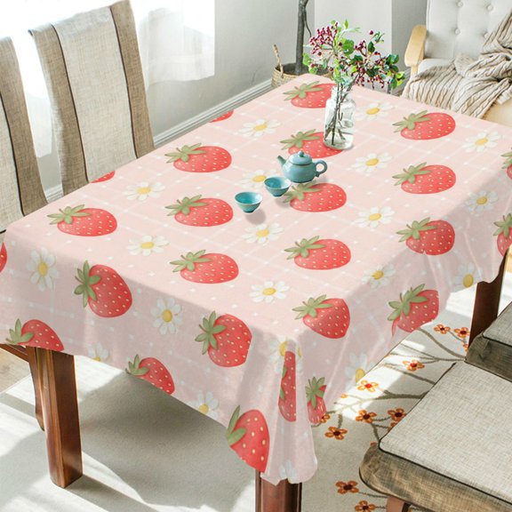 Wobogo Strawberry Daisy Square Tablecloth 54×54in Polyester Fabric Tablecloth Washable Dust Resistant Wrinkle Resistant