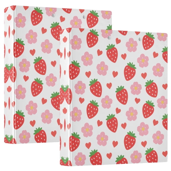 Wobogo Strawberry Flowers File Folders Set of 2 Extra Large Capacity to Hold 200 Sheets of Documents Hard Shell Ring Binder for School Home Office