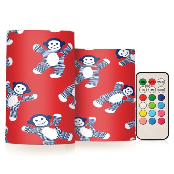 Wobogo Striped Sock Monkey Combo Flameless Flickering Candle Light with Remote Control and Timer for Romantic Atmosphere