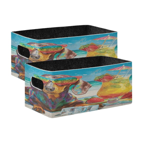Wobogo Summer Dachshund Decorative Folding Storage Basket Set of 2 for Desktop Bedroom Living Room Dressing Table