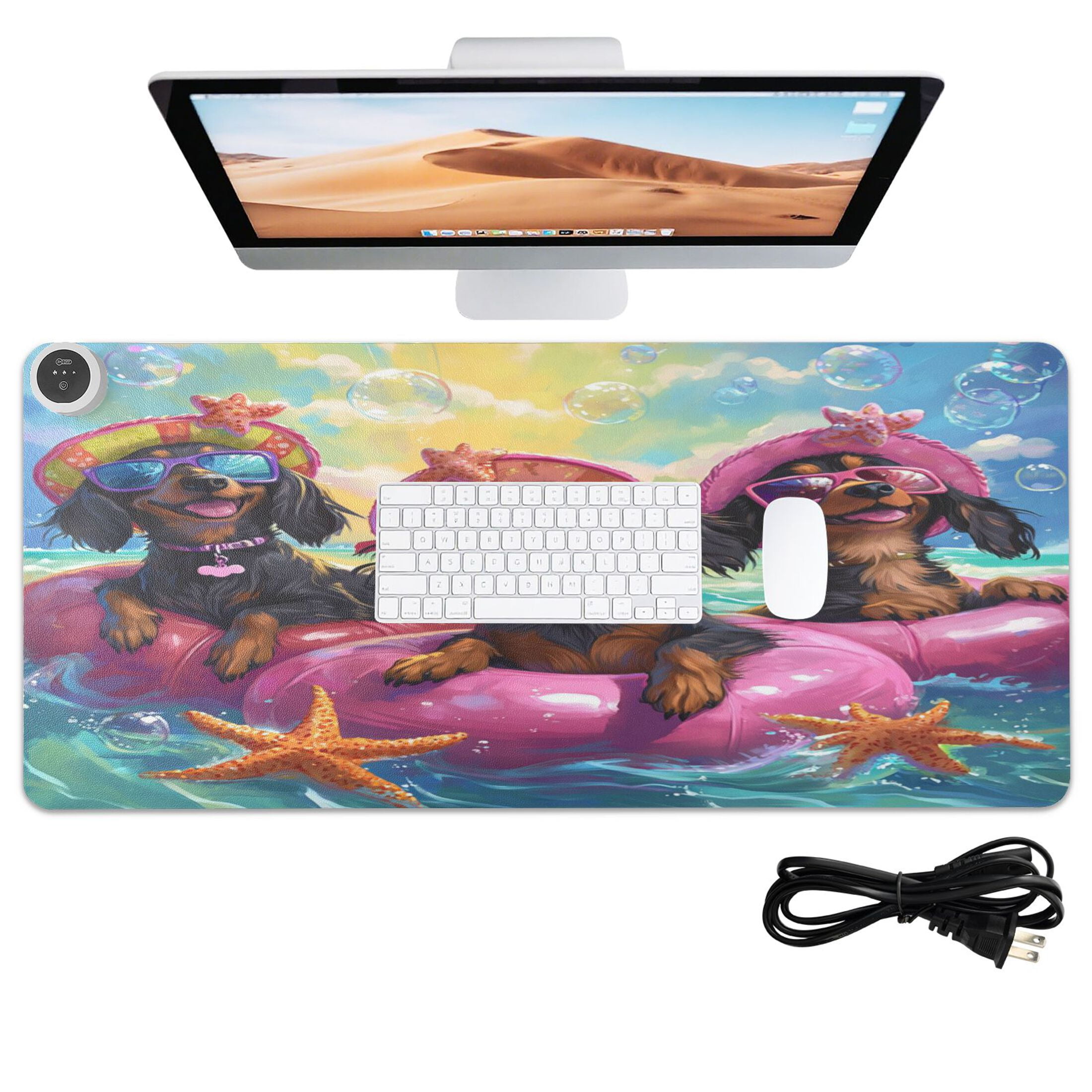 Wobogo Summer Dachshunds Heated Mouse Pad Extra-Large Desk Mat With 3 Heating Levels and 3-hour Auto Shut-Off Protection Ideal for Computer Keyboards Home Office Hand-warming Essential 31.5in × 13in