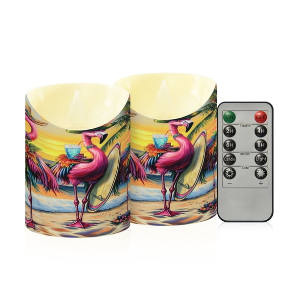 Wobogo Summer Flamingo Flameless Candles with Remote Battery Operated Flickering LED Candles with Timer 2/4/6/8H Small Size