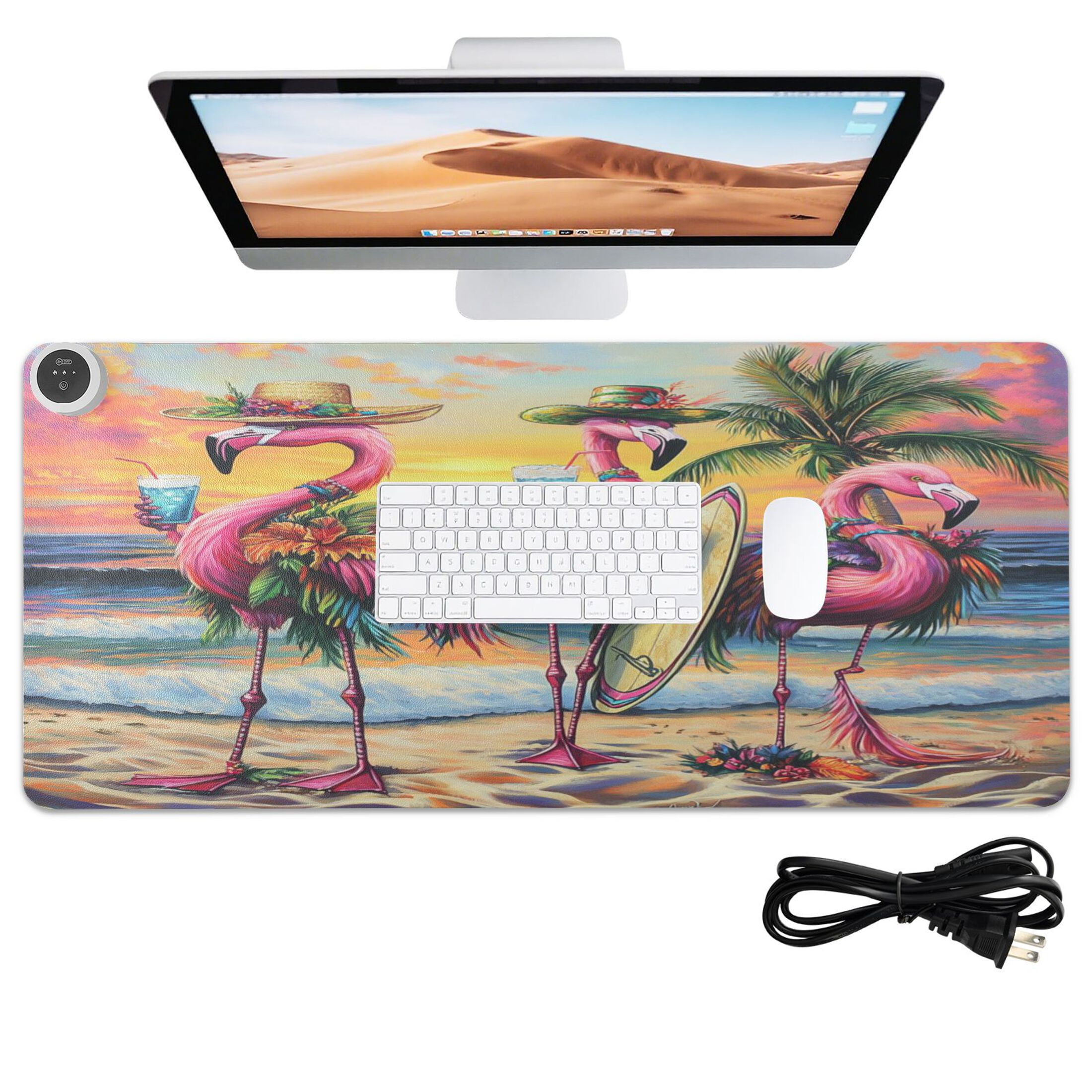 Wobogo Summer Flamingo Heated Mouse Pad Extra-Large Desk Mat With 3 Heating Levels and 3-hour Auto Shut-Off Protection Ideal for Computer Keyboards Home Office Hand-warming Essential 31.5in × 13in