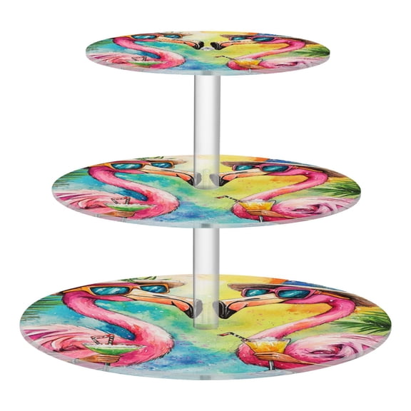 Wobogo Summer Flamingos 3 Tier Acrylic Cake Stand with Clear Round Hold for Wedding Holiday Birthday Baby Shower Tea Party