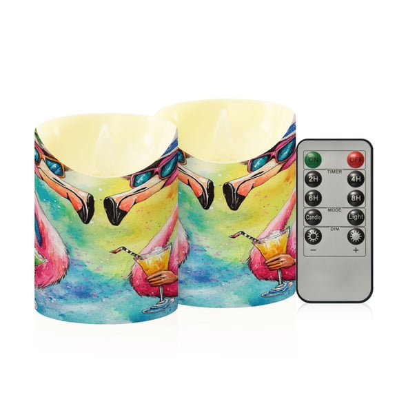 Wobogo Summer Flamingos Flameless Candles with Remote Battery Operated Flickering LED Candles with Timer 2/4/6/8H Small Size