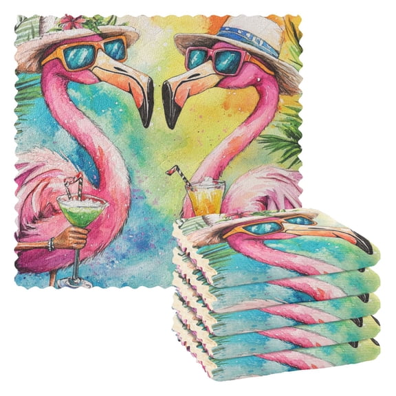 Wobogo Summer Flamingos Kitchen Towels 6pcs Ultra Soft Highly Absorbent Quick Drying Dish Cloths 1111inch