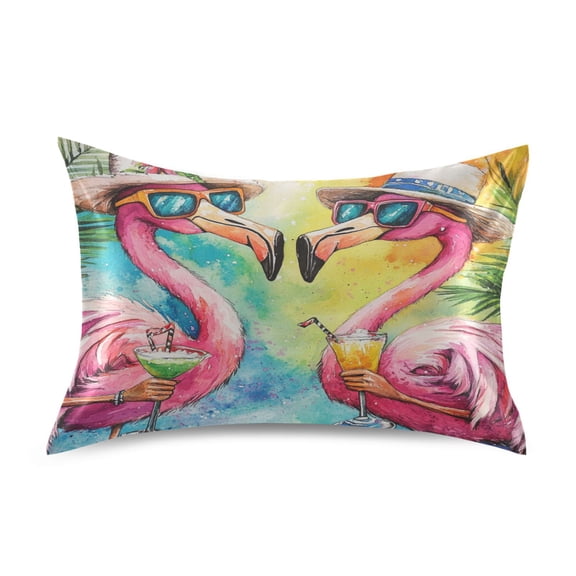 Wobogo Summer Flamingos Satin Pillowcase Soft Smooth Envelope Design Comfortable Bedding Essentials 20×26in