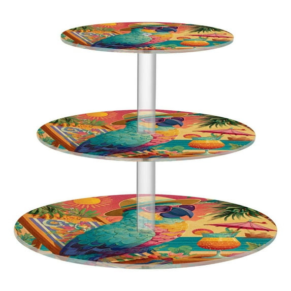 Wobogo Summer Parrot 3 Tier Acrylic Cake Stand with Clear Round Hold for Wedding Holiday Birthday Baby Shower Tea Party