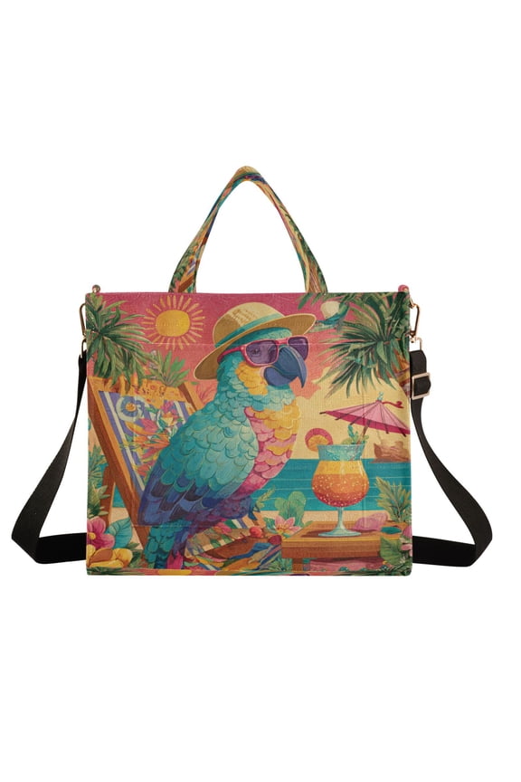 Wobogo Summer Parrot Corduroy Tote Bag for Women Travel Crossbody Bag Purse Women Shoulder Bags Work Handbags Daily Commuter Bag 10.2×9inch