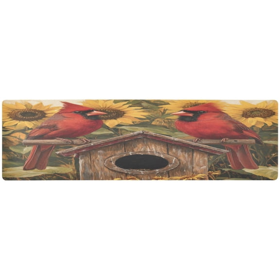 Wobogo Summer Sunflowers Cardinal Bird Long Dining Table Decor Trivet Heat Resistant Silicone Mat for Coffee Maker Air Fryer Non Slip Desk Pad