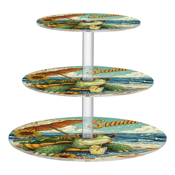 Wobogo Summer Turtle 3 Tier Acrylic Cake Stand with Clear Round Hold for Wedding Holiday Birthday Baby Shower Tea Party