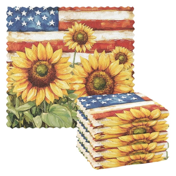 Wobogo Sunflower American Flag Kitchen Towels 6pcs Ultra Soft Highly Absorbent Quick Drying Dish Cloths 1111inch