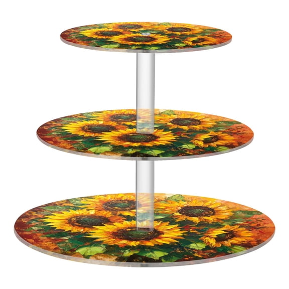 Wobogo Sunflower Bouquet 3 Tier Acrylic Cake Stand with Clear Round Hold for Wedding Holiday Birthday Baby Shower Tea Party