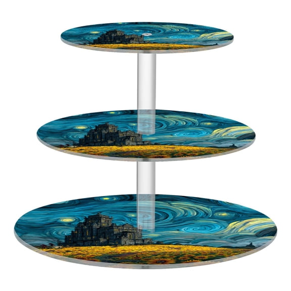 Wobogo Sunflower Field 3 Tier Acrylic Cake Stand with Clear Round Hold for Wedding Holiday Birthday Baby Shower Tea Party