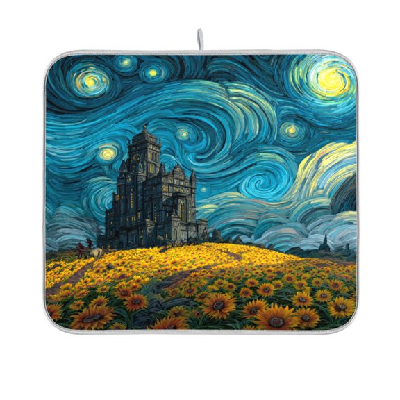 Wobogo Sunflower Field Kitchen Drying Mat Heat Resistant Drainage with Non-Slip Rubber Backing Hides Stains Super Absorbent Easy to Clean 16×18in