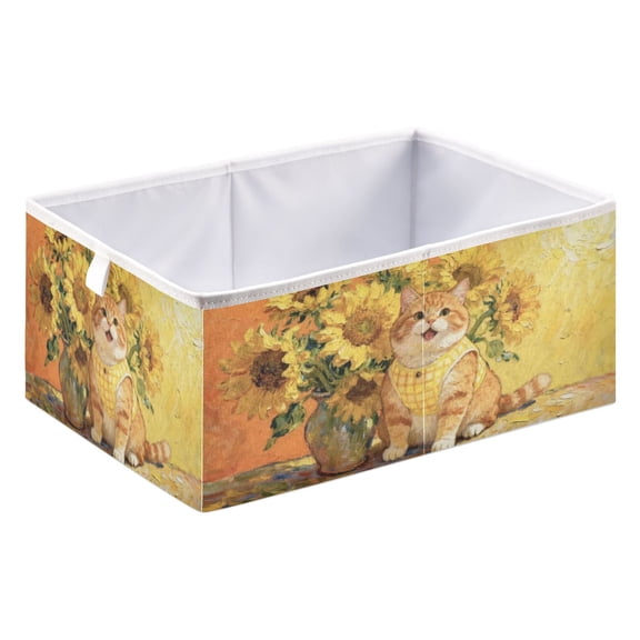 Wobogo Sunflower Fluffy Cat Storage Basket Foldable Easy to Clean Durable with Hollow Support Plate with Handle 15.75x10.63x6.96in