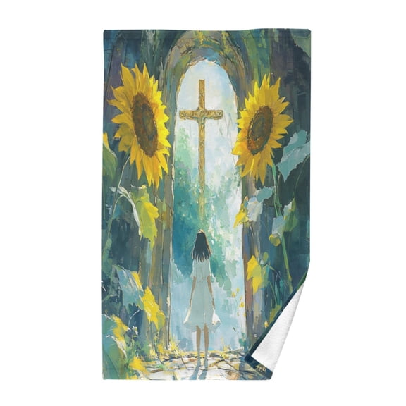 Wobogo Sunflower Gate Face Towel Soft Breathable Cotton Towel Set for Bathroom Kitchen Hotel Spa Gift Decor