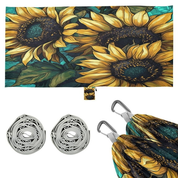 Wobogo Sunflower Graffiti Art Camping Hammocks 330 lb Capacity with Tree Straps and Hanging Pockets for Outside Hiking Beach Backpack Travel