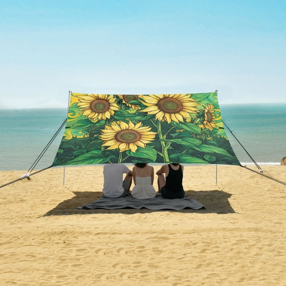 Wobogo Sunflower Green Background Beach Tent Camping Sun Shelter 110 x 125in UPF50+ Outdoor Shade for Trips Fishing Picnics