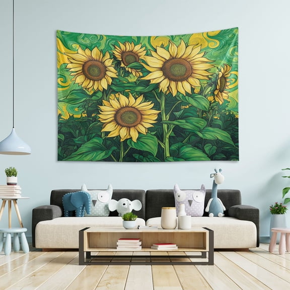 Wobogo Sunflower Green Background Tapestry 60×40in Home Living Room Bedroom Wall Hanging Ornaments