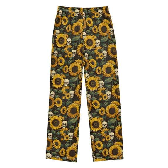 Wobogo Sunflower Skull Long Pajama Pants Bottoms Soft Sleepwear with Pockets