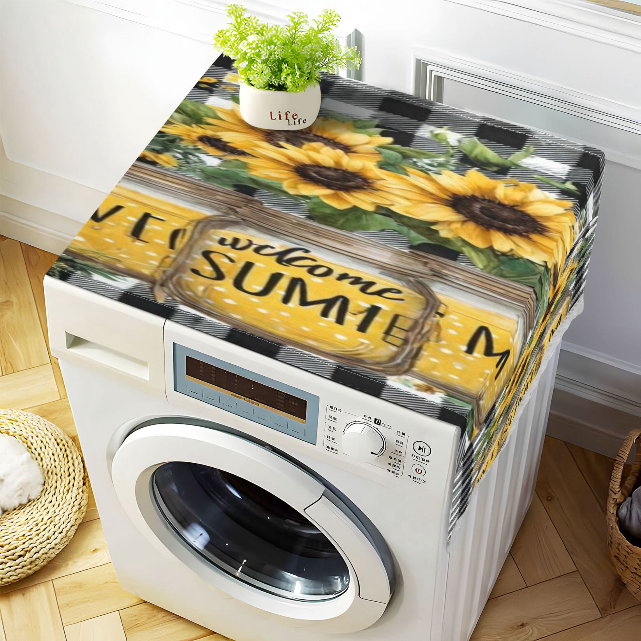 Wobogo Sunflower Summer Jars Washing Machine Cover Dustproof Washer Dryer Cover Waterproof Laundry Room Decorative Protector