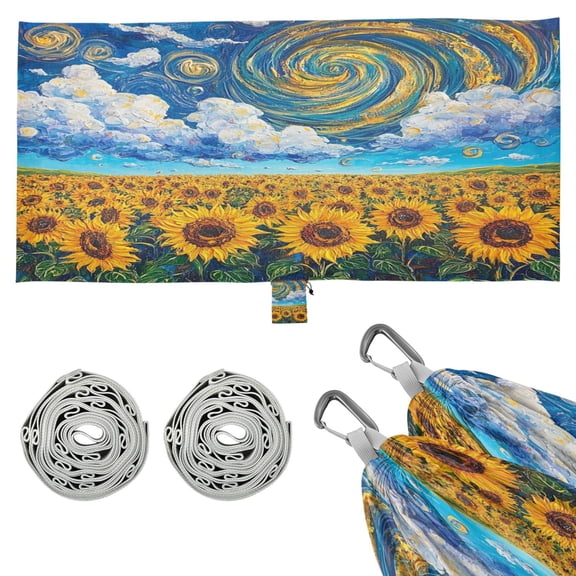 Wobogo Sunflower with Swirling Clouds Camping Hammocks 330 lb Capacity with Tree Straps and Hanging Pockets for Outside Hiking Beach Backpack Travel