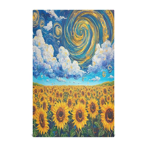 Wobogo Sunflower with Swirling Clouds Kitchen Towel 1 Piece Large Cotton Dishcloth Premium Absorbency Set with Hanging Loop