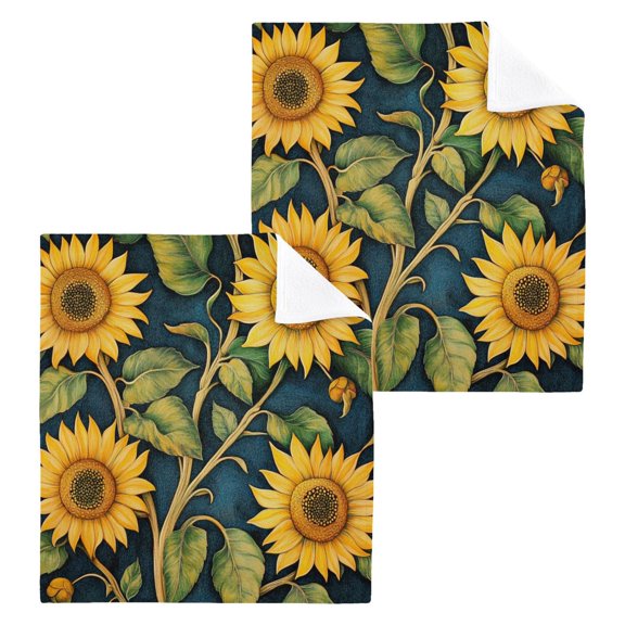 Wobogo Sunflowers Square Cotton Towel Set of 2 Soft and Skin-friendly with Good Absorbency 12×12in