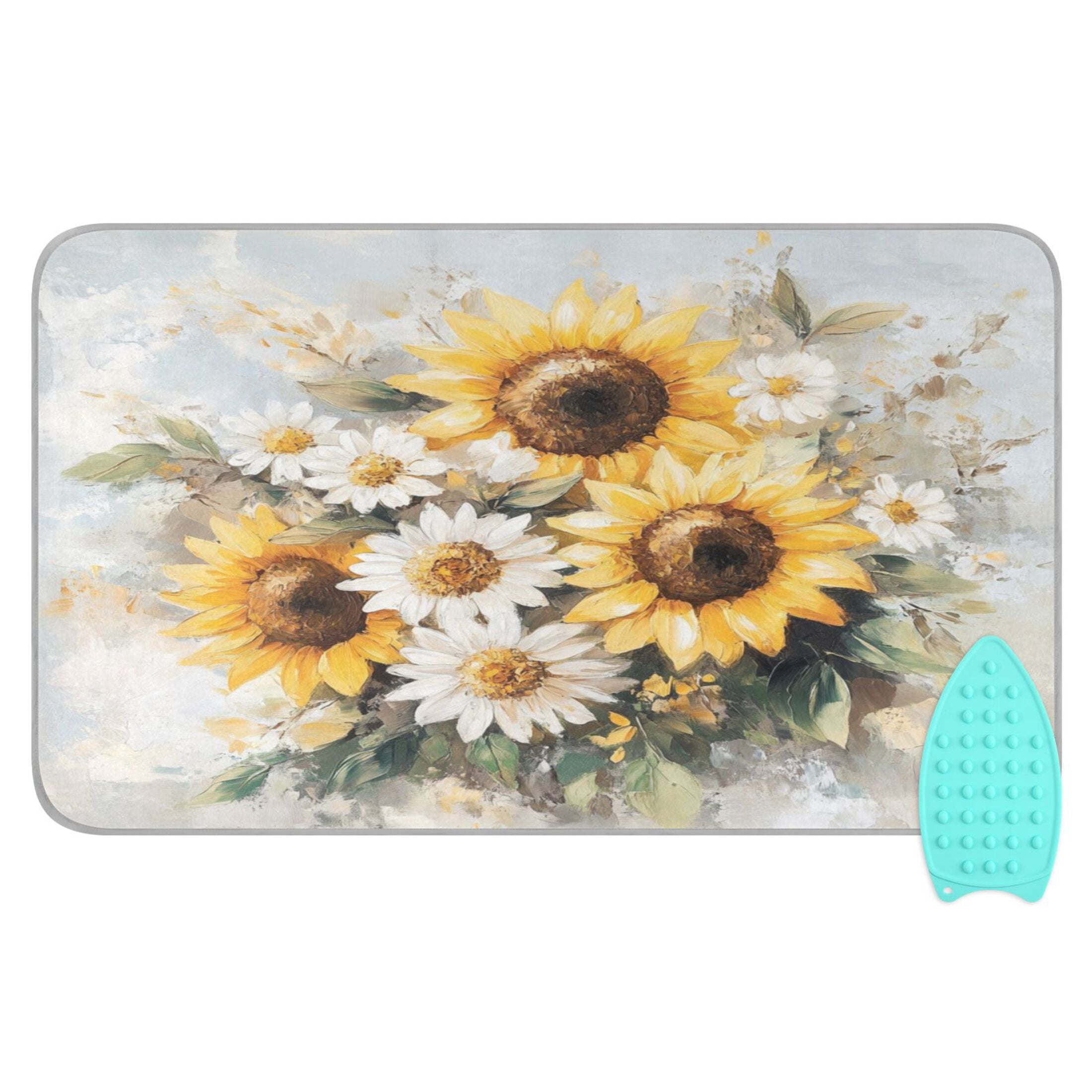 Wobogo Sunflowers and Daisies Ironing Mat Blanket Quilted Washer Dryer Heat Resistant Pad Foldable for Easy Storage
