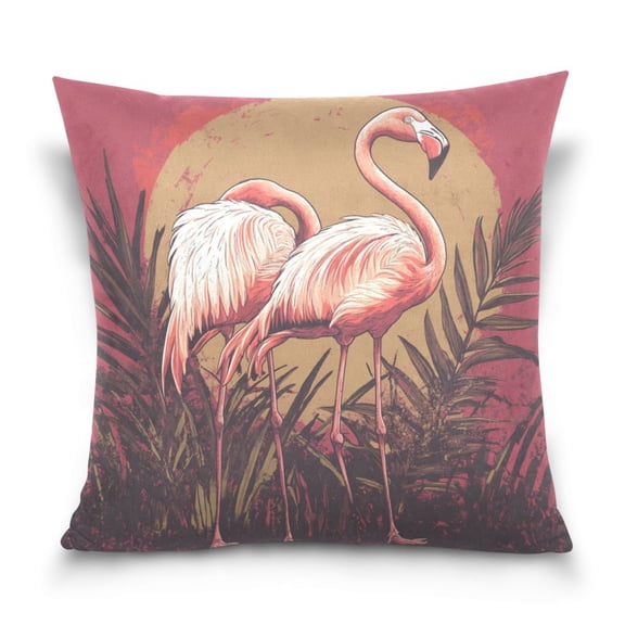 Wobogo Sunset Flamingo Pattern Pillowcase Special Crystal Velvet Breathable and Comfortable Bedside Decorations Pillow 1616in