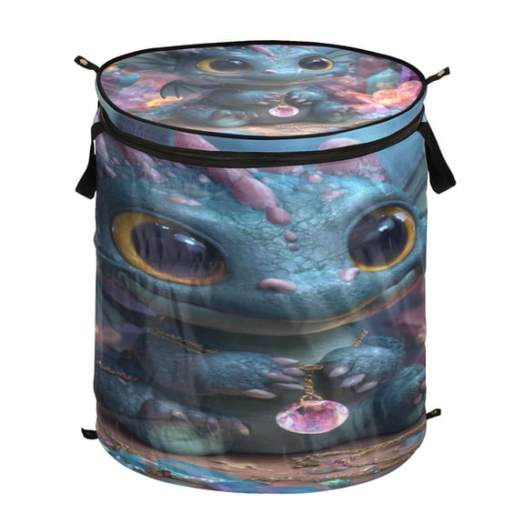 Wobogo Super Cute Dragon Foldable Laundry Baskets with Carry Handle Zipper Closure Travel Bathroom College Dorm Essentials