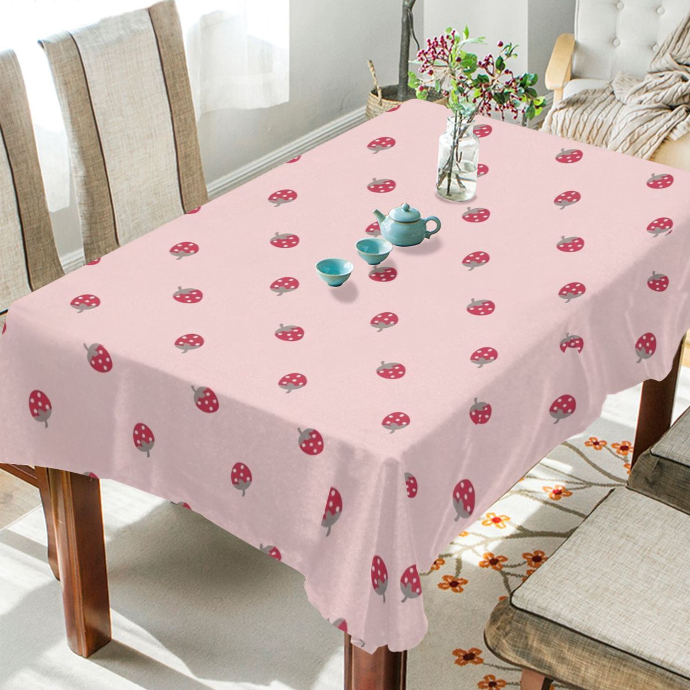 Wobogo Sweet Pink Berries Square Tablecloth 60×108in Polyester Fabric ...