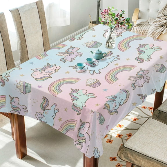 Wobogo Sweet Unicorn Square Tablecloth 54×54in Polyester Fabric Tablecloth Washable Dust Resistant Wrinkle Resistant