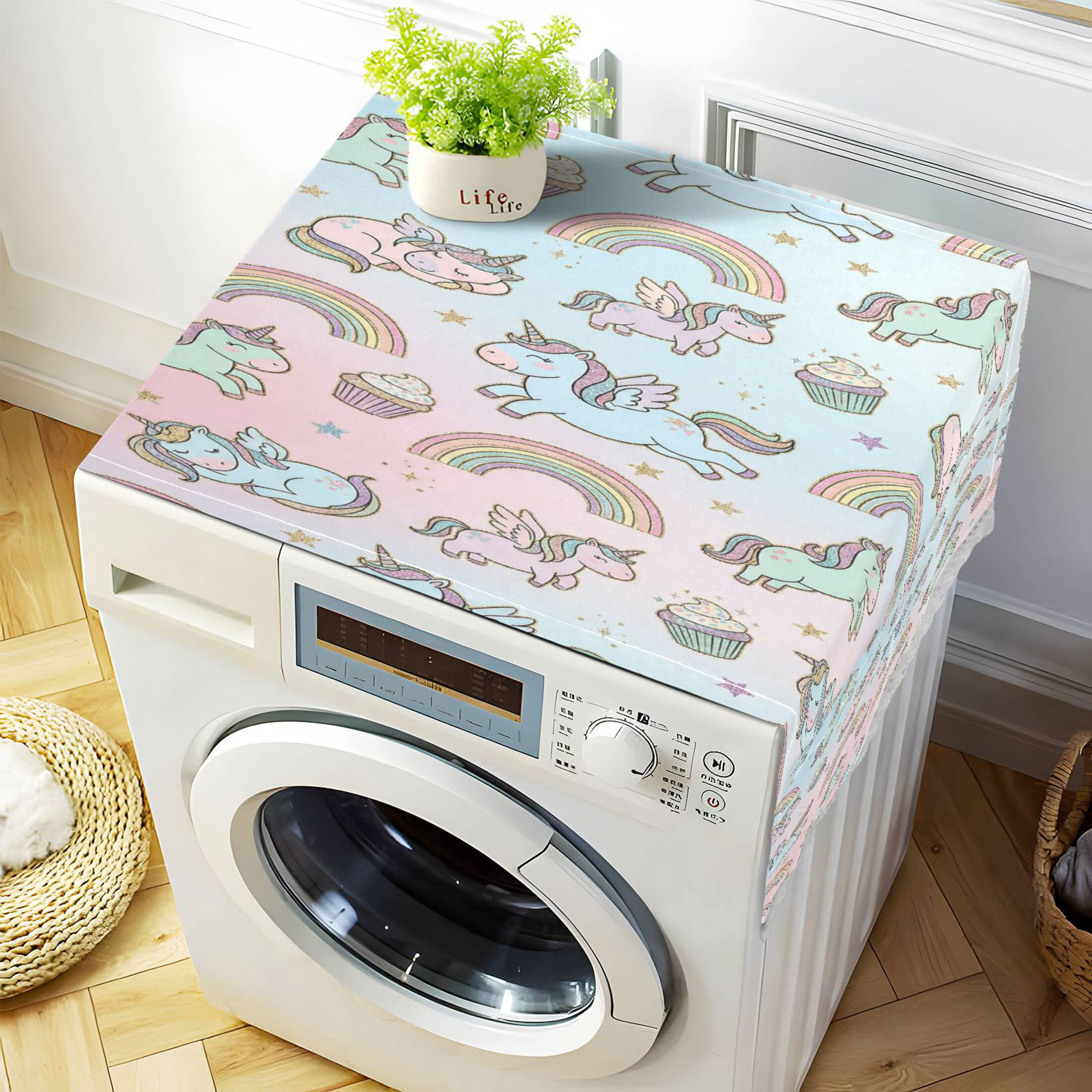 Wobogo Sweet Unicorn Washing Machine Cover Dustproof Washer Dryer Cover Waterproof Laundry Room Decorative Protector