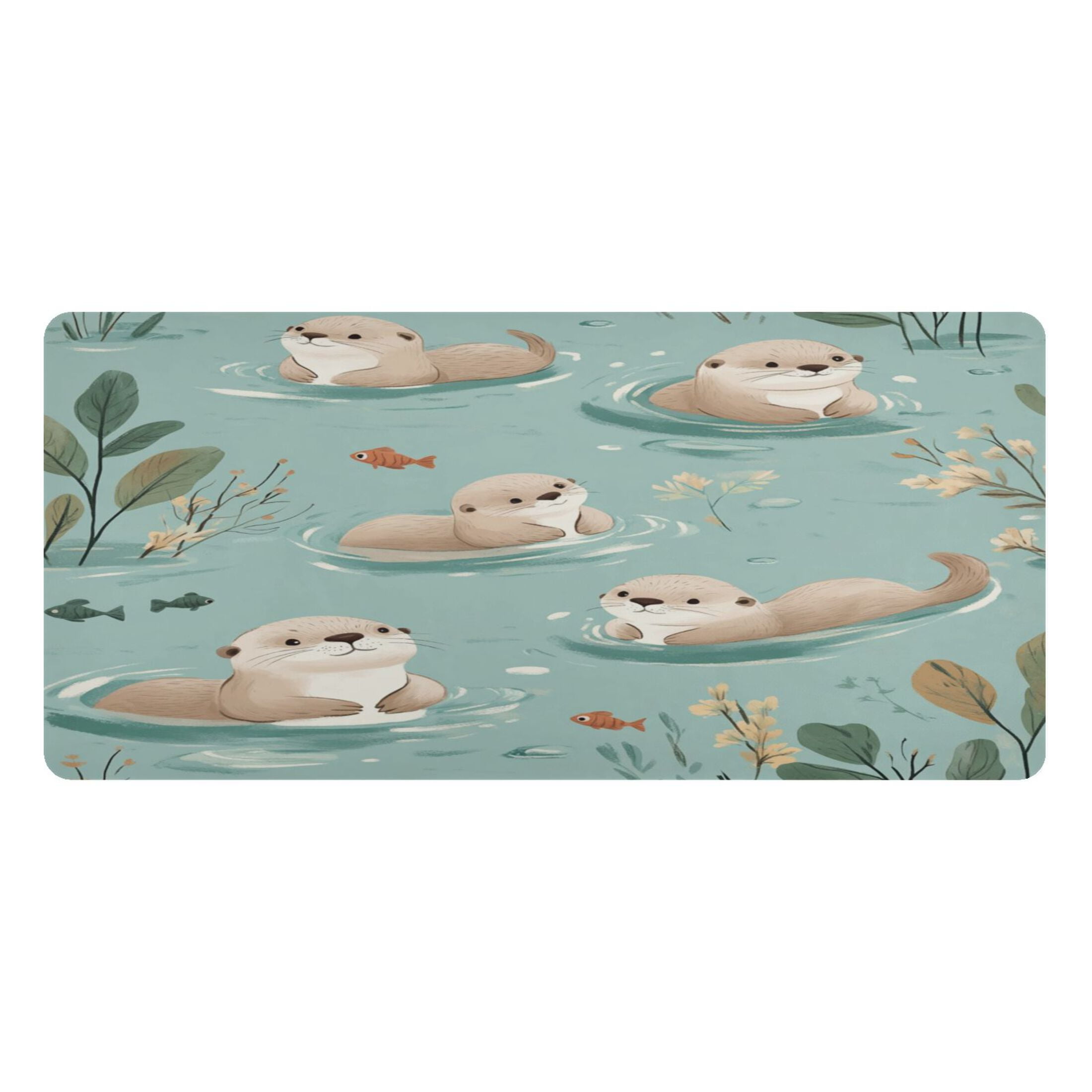 Wobogo Swims Sea Otter Gaming Mouse Pad Non-slip Leather Desk Mat Water Resist Keyboard Pad for Gamer Office 23.6×47.2in