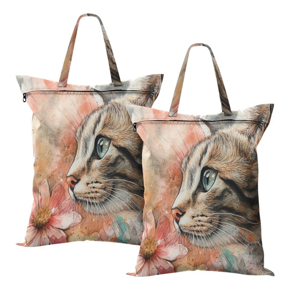 Wobogo Tabby with Flower Travel Laundry Bag Dirty Clothes Organizer Top Handle Strap Design Suitable for Beach Camping Dormitory Bathrooms