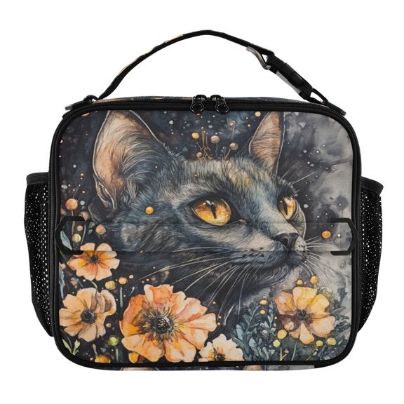Wobogo Tabby with Flowers Lunch Bag Insulated Portable Cooler Tote Bag for for Adults Kids Work Office School Picnic Beach