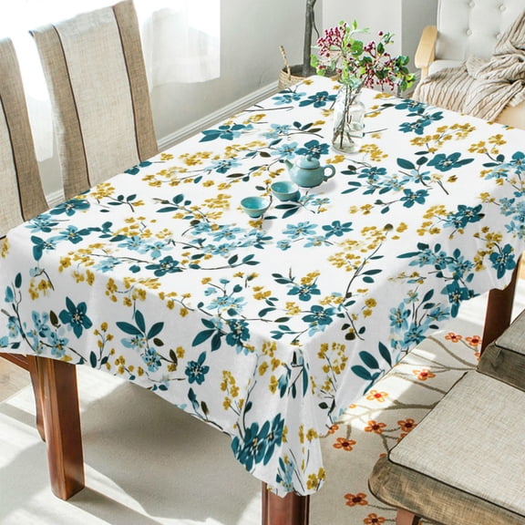 Wobogo Teal Floral Square Tablecloth 54×54in Polyester Fabric Tablecloth Washable Dust Resistant Wrinkle Resistant