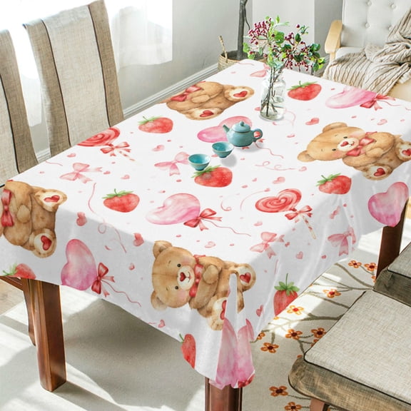 Wobogo Teddy Bear Square Tablecloth 54×54in Polyester Fabric Tablecloth Washable Dust Resistant Wrinkle Resistant
